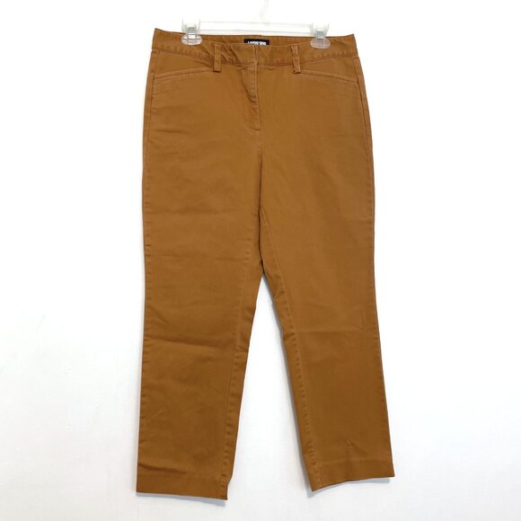LANDS’ END Mid Rise Slim Leg Chino Crop Pants Brown Cotton Cropped Chinos Work 8 - Picture 2 of 15